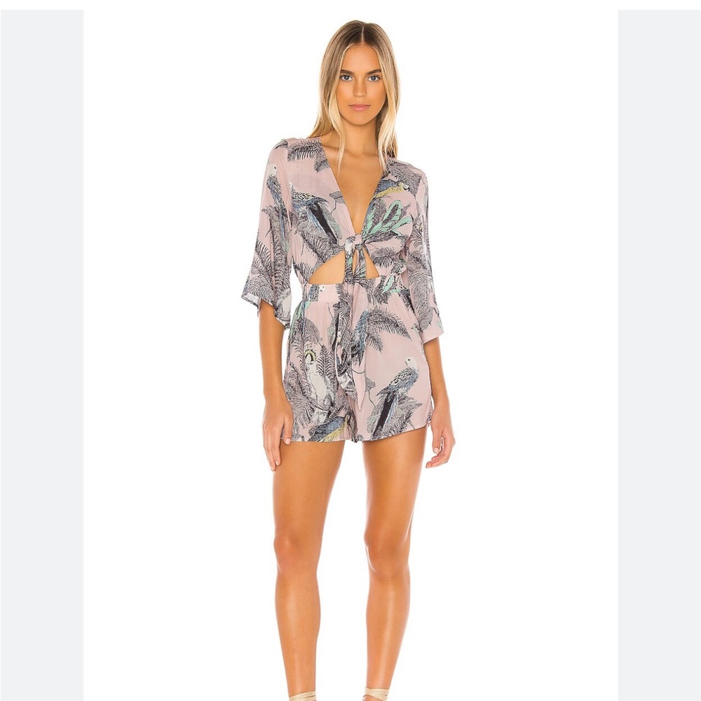 Maaji Indian leave romper in pink medium front tie